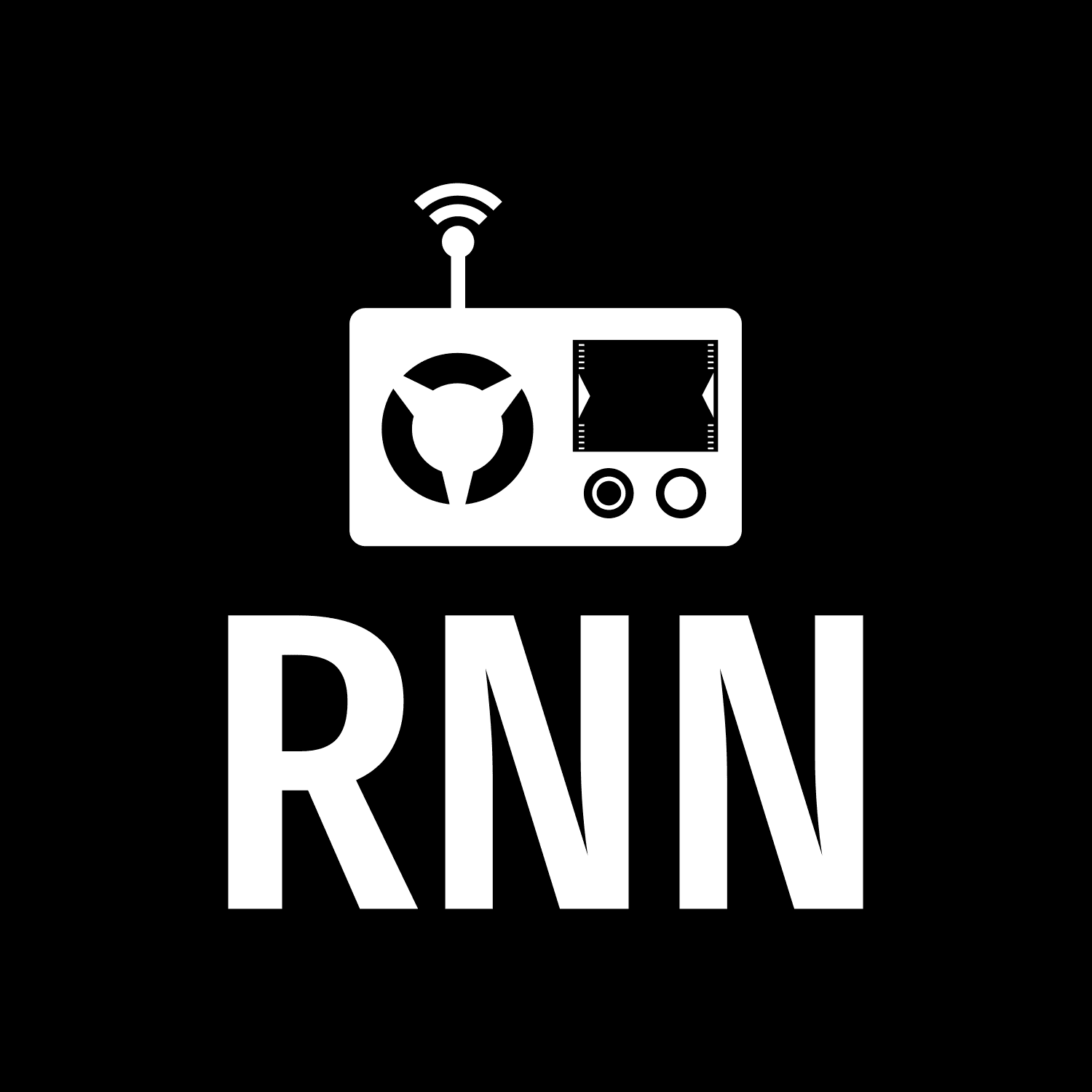 Radio News Network logo displayed prominently on a sleek black background.